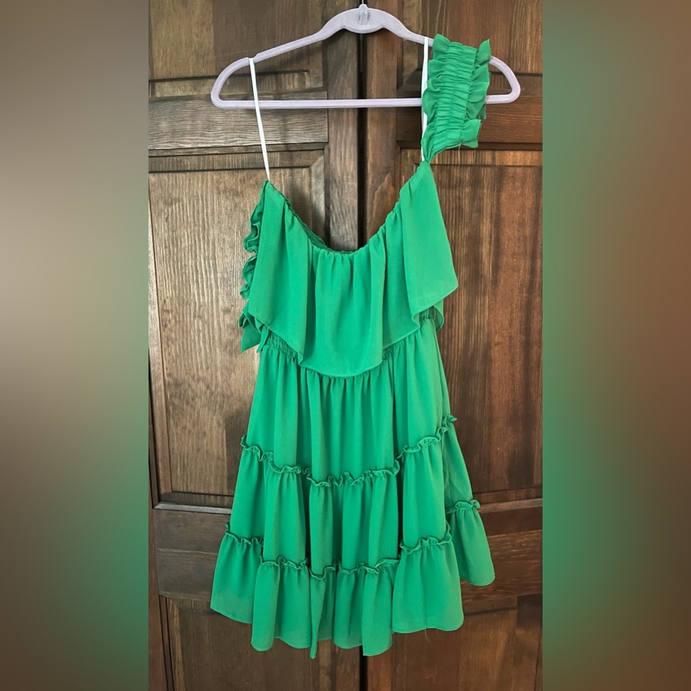 Tiers To My Heart Green Off-the-Shoulder Ruffled Mini Dress
